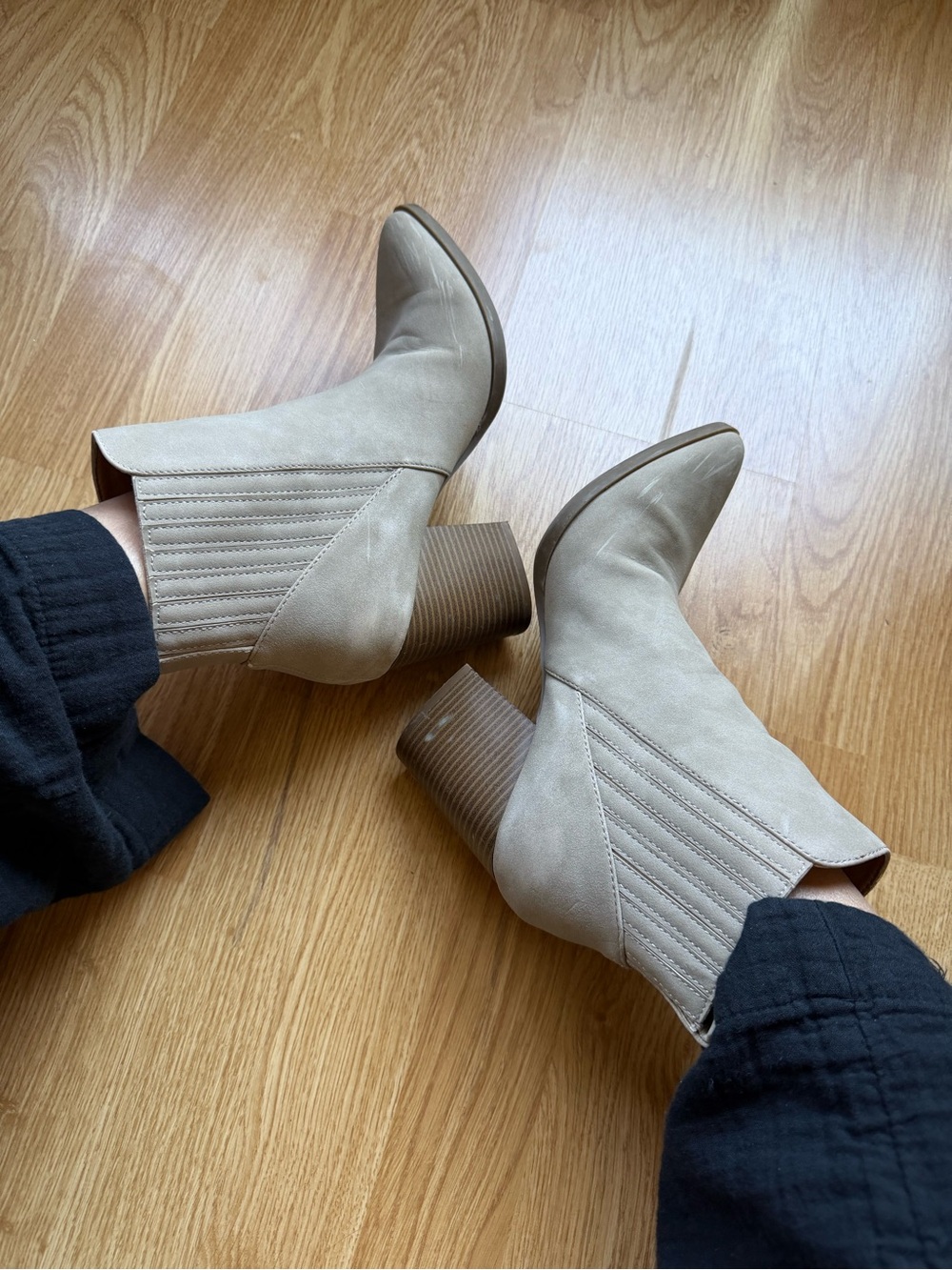 Women's Cream Suede Block Heel Ankle Boots
